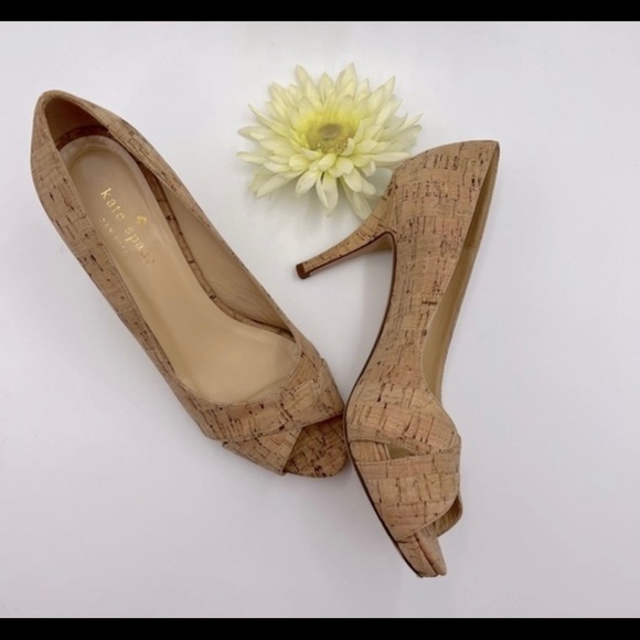Kate Spade 'Billie' cork peep toe heels Size 7 - Picture 3 of 5